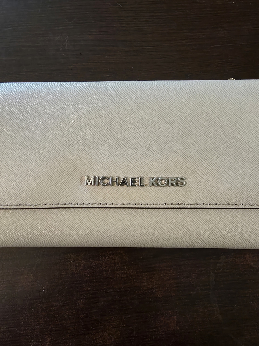 Michael Kors Slim Leather Clutch Wallet in Light Beige